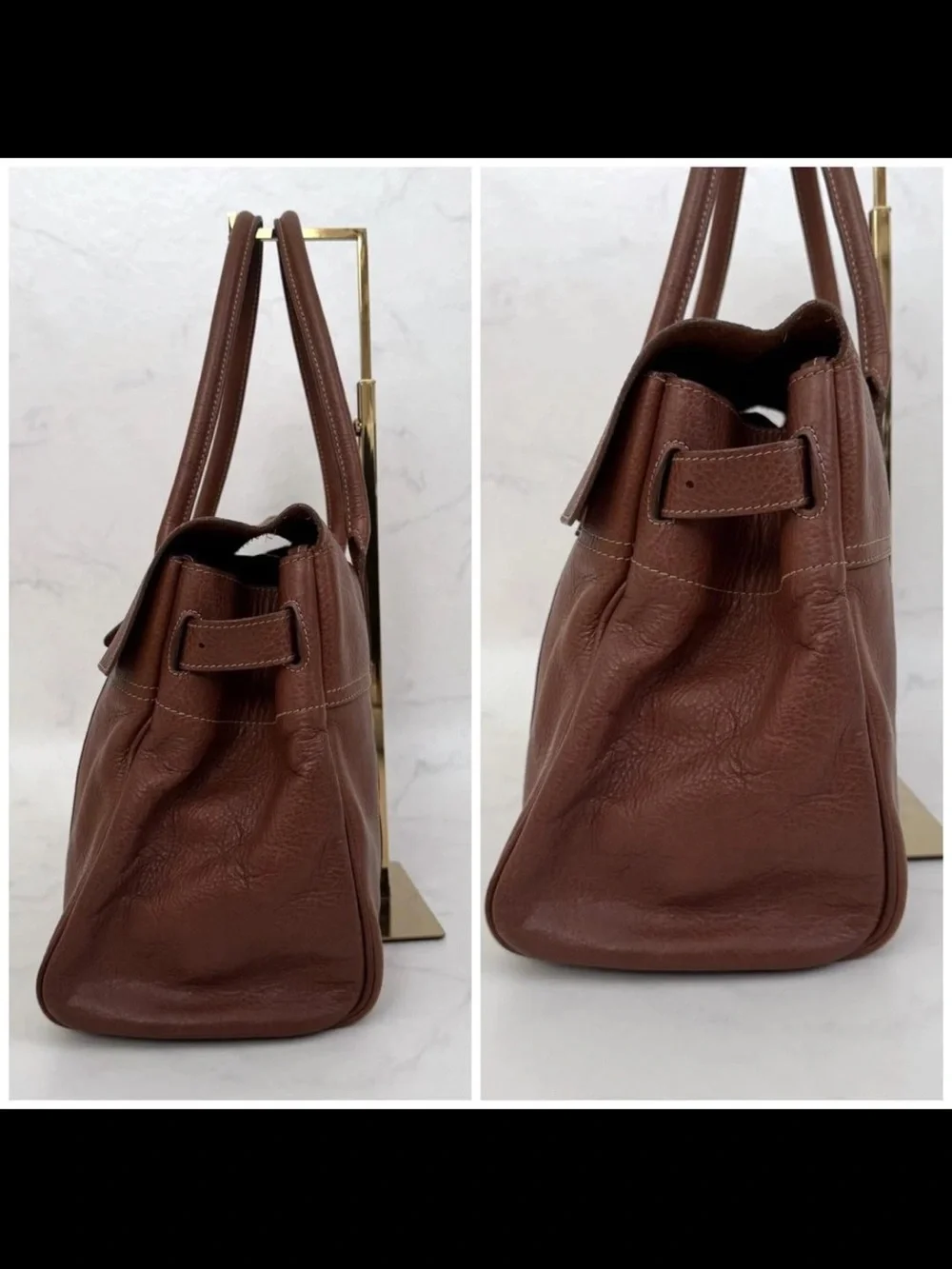 Mulberry Brown Leather Bayswater-Style Satchel with Gold Hardware